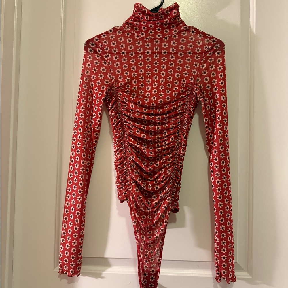 Free People Under It All Printed Mesh Long Sleeve Bodysuit